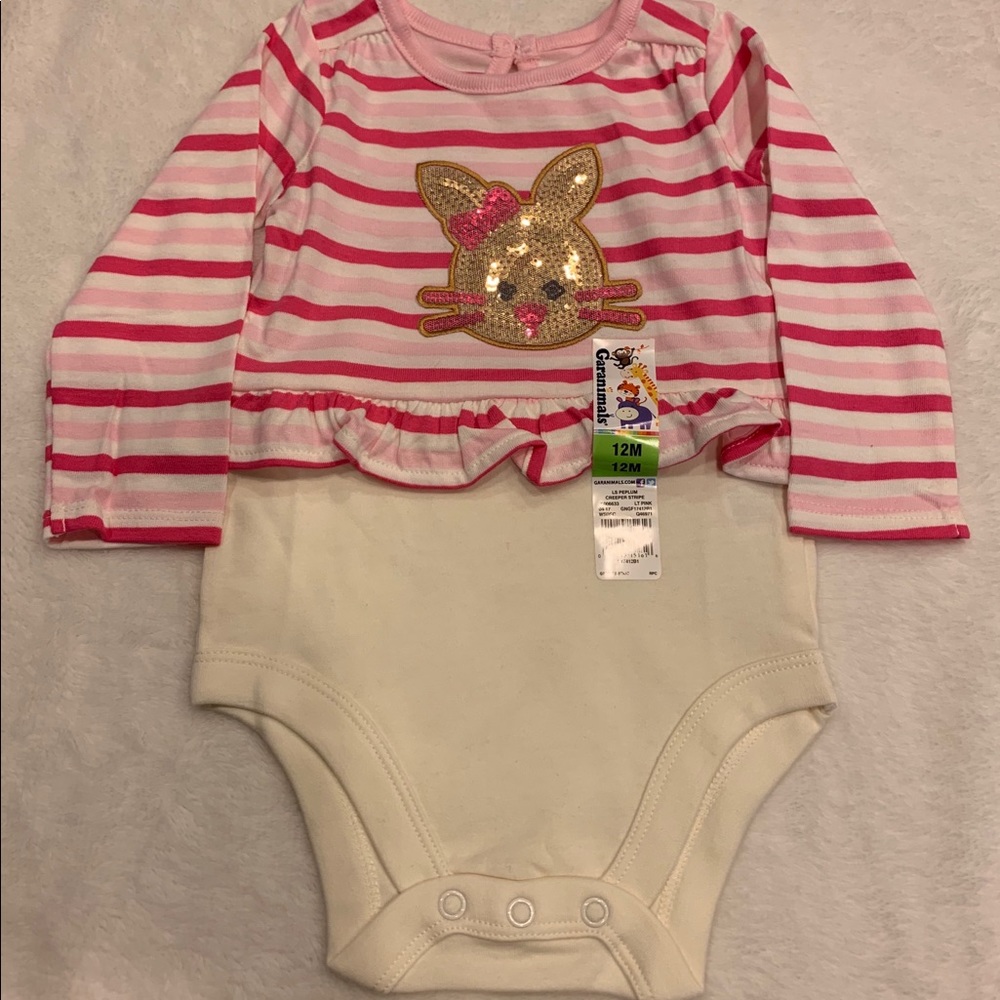 Baby girl long sleeve sequin bunny onesie